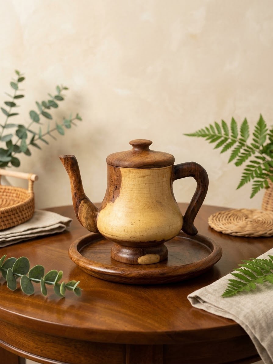 براد شاي مع صينيه تقديم من خشب السرسوع
